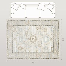 6x9 Area Rug, Indoor Boho Machine Washable Carpet For Living Room, Bedroom, Dining Room, Kitchen, Blue