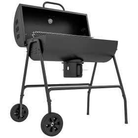 Outsunny Barrel Charcoal BBQ Grill Smoker with 420 sqin Cooking Area Wheels Ash Catcher Black