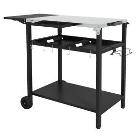 Outsunny BBQ Island: Black Outdoor Kitchen Cart with Stainless Steel Top, Dual Shelves for Culinary Adventures|