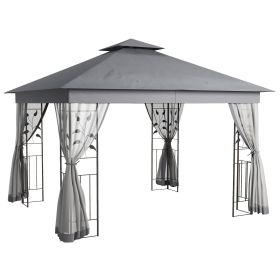 Outsunny Gray Metal Double Roof Gazebo 10x12: Tree Motifs, Outdoor Canopy Shelter