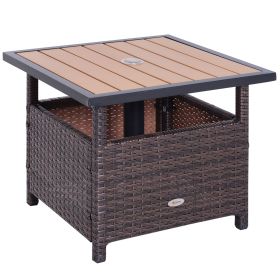 Outsunny Rattan Wicker Outdoor Accent Table with Patio Umbrella Hole, Convenient for Garden