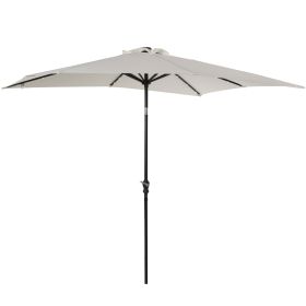 Outsunny 9 x 7 ft Patio Umbrella Outdoor Table Market with Crank Solar LED Lights Tilt Button for Deck Pool White