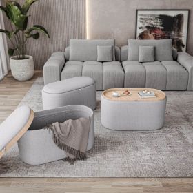 Storage Ottoman with Reversible Wooden Tray Top, Natural