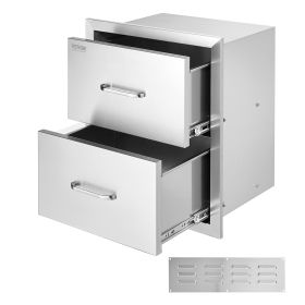 VEVOR Outdoor Kitchen Drawers 17.8W x 20.2H x 12.2D Inch, Flush Mount Double BBQ Drawers Stainless Steel with Handle, BBQ Island Drawers for Outdoor K