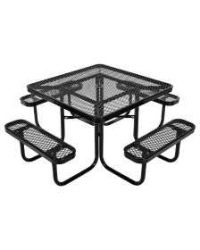 VEVOR Picnic Table, Outdoor Weather Resistant Patio Dining Furniture Set, Heavy Duty Coated Steel Tables with Umbrella Hole, 45.7 in Square Table and
