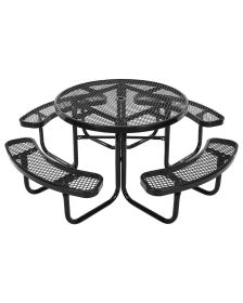 VEVORˆeavy-Duty Picnic”able,utdoor†urniture Weather’esistantatio„ining“et,ƒoated“teel”ables·ith•mbrellaˆole,´6" Round”able¡nd‚ench“et,¦or‡arden,‚ack