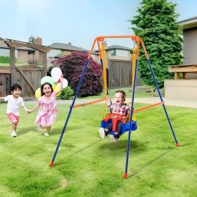 VEVOR Swing Sets for Backyard, 3-in-1 Toddler Swing Set with 4 Sandbags, Foldable Metal Stand, Easy to Assemble, Swingset Indoor/Outdoor for Kids 3-6
