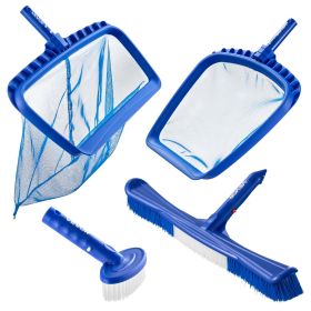 VEVOR Swimming Pool Cleaning Kit, Includes 2 Detachable Brush Heads (20 Inch / 5.5 Inch) and 2 Pool Skimmer Nets, 4-in-1 Inground/Above Ground Pools C