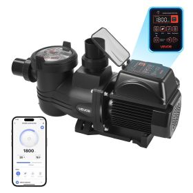 VEVOR Variable Speed Pool Pump, 2 HP, AC 220-240V, 145 GPM, In/Above Swimming Pool Pump with Filter Basket, Powerful Self Priming, Programmable Timer,