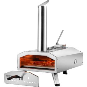 VEVOR Portable Outdoor Oven, 12-inch Pizza Oven, Pellet & Chips & Charcoal Tri-Fuel, Stainless Steel Pizza Grill, Includes Pizza Stone, Waterproof Cov