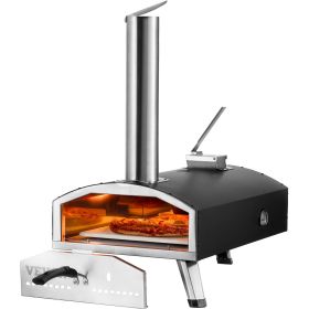 VEVOR Portable Outdoor Oven, 12-inch Pizza Oven, Pellet & Chips & Charcoal Tri-Fuel, Iron Spray Pizza Grill, Includes Pizza Stone, Waterproof Cover, S