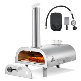 VEVOR Dual Fuel Pizza Oven Outdoor, 12 Inch Wood Fire & Propane Gas Pizza Oven, Pellet & Propane Pizza-Maker with Thermometer, Stainless Steel Pizza-C