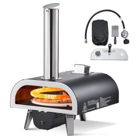 VEVOR Dual Fuel Pizza Oven Outdoor, 12 in Wood Fire & Propane Gas Pizza Oven, Pellet & Propane Pizza-Maker with Thermometer, Iron Spray Electric Rotat