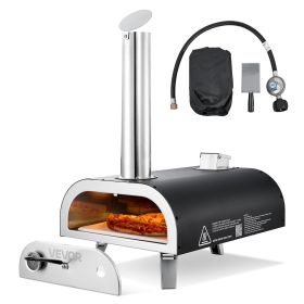 VEVOR Dual Fuel Pizza Oven Outdoor, 12 in Wood Fire & Propane Gas Pizza Oven, Portable Pellet & Propane Pizza-Maker with Thermometer, Iron Spray Black