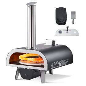 VEVOR Outdoor Pizza Oven, 12 in Wood Fired Pizza Ovens, Pellet Pizza-Stove with Thermometer & Electric Rotation, Portable Pizza-Maker for Outside Back