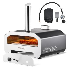 VEVOR Dual Fuel Pizza Oven Outdoor, 16 in Wood Fire & Propane Gas Pizza Oven, Portable Pellet & Propane Pizza-Maker with Thermometer, Iron Spray Black