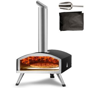 VEVOR Outdoor Oven 12-inch Pellet and Charcoal Fired Maker, Portable Outside Stainless Steel Grill with Pizza Stone, Waterproof Cover, Shovel, Wood Bu
