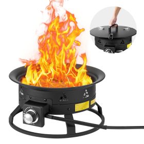 VEVOR Propane Fire Pit, 19-Inch Diameter Outdoor Portable Gas Fire Pit with Cover & Lava Rocks, Adjustable Flame Height Camping Firepit for Heating, L