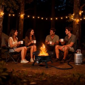 VEVOR Propane Fire Pit 19-Inch, 53,000 BTU Portable Gas Fire Pit, with Grill Grate & Lava Rocks, Adjustable Flame, Folding Legs,Smokeless Outdoor Fire