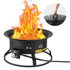 VEVOR Propane Fire Pit, 24-Inch Diameter Outdoor Portable Gas Fire Pit with Cover & Lava Rocks, Adjustable Flame Height Camping Firepit for Heating, L