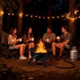 VEVOR Propane Fire Pit 24-Inch, 53,000 BTU Portable Gas Fire Pit, with Grill Grate & Lava Rocks, Adjustable Flame, Folding Legs,Smokeless Outdoor Fire