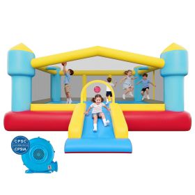 VEVOR Inflatable Bounce House, 14.7 x 13.8 x 6.8 ft Jumping Bouncy Castle, Inflatable Jumper for Kids with Slide, Basketball Hoop, Target Game & Jumpi