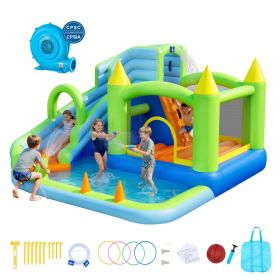 VEVOR Inflatable Bounce House, 11.3 x 12.3 x 7.0 ft Inflatable Bounce House Water Slide, Bouncer Castle with Castle Bounces, Basketball Hoop, Splash P