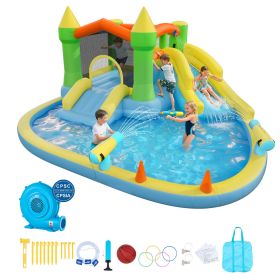 VEVOR Inflatable Bounce House, 12.5 x 13.1 x 6.5 ft Inflatable Bounce House Water Slide, Bouncer Castle with Castle Bounces, Basketball Hoop, Splash P