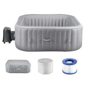 VEVOR Inflatable Hot Tub, 4 to 6 Person Capacity, 72.8 x 26 in Square Portable Outdoor Spa, with 130 Soothing Jets, Filter, Cover and Mat, Multi-funct