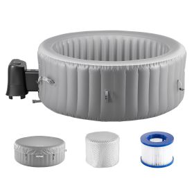 VEVOR Inflatable Hot Tub, 4 to 6 Person Capacity, 81.9 x 26 in Round Portable Outdoor Spa, with 130 Soothing Jets, Filter, Cover and Mat, Multi-functi