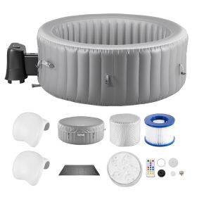 VEVOR Inflatable Hot Tub, 6 to 8 Person Capacity, 94.5 x 26in Round Portable Outdoor Spa, with 130 Soothing Jets, Headrest, LED Light, Cover, Multi-fu