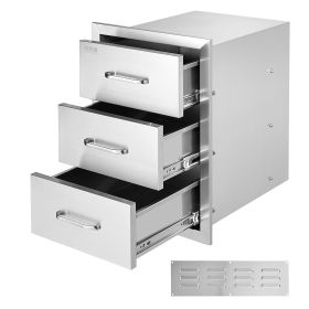 VEVOR Outdoor Kitchen Drawers 16" W x 21.5" H x 18" D, Flush Mount Triple Access BBQ Drawers with Stainless Steel Handle, BBQ Island Drawers for Outdo