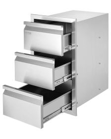 VEVOR Outdoor Kitchen Drawers 15" W x 25.4" H x 19" D, Box Frame Style Flush Mount BBQ Drawers with Stainless Steel Handle, BBQ Island Drawers for Out