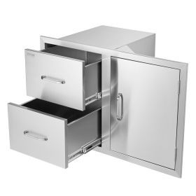 VEVOR Outdoor Kitchen Door Drawer Combo 32.5" W x 21.6" H x 20.5''D, Access Door/Double Drawers with Paper Towel Rack, BBQ Island Drawers with Stainle