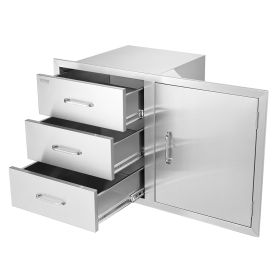 VEVOR Outdoor Kitchen Door Drawer Combo 38.1''W x 22.6''H x 20.8''D, BBQ Access Door/Triple Drawers Combo with Stainless Steel Handles, Perfect for BB
