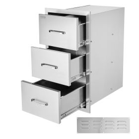 VEVOR Outdoor Kitchen Drawers 16" W x 28.5" H x 20.5" D, Flush Mount Triple Access BBQ Drawers Stainless Steel with Handle, BBQ Island Drawers for Out
