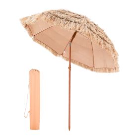 VEVOR Tiki Umbrella, 6.5 ft Thatched Patio Umbrella with Tilt, Hawaiian Style Beach Parasol with Durable PP Thatch and 8 Metal Ribs, Grass Pool Umbrel