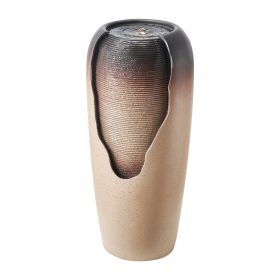 VEVOR Outdoor Water Fountain, 30.71 in Height Fountain and Waterfall, 1-Tier Floor Standing Glazed Jar Style Fountains with LED Light and Pump, for Ou