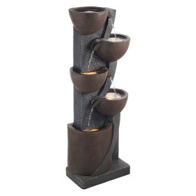 VEVOR Outdoor Water Fountain, 49.61 in Height Fountain and Waterfall, 5-Tier Floor Standing Jar-Shaped Cascading Fountains with LED Light and Pump, fo