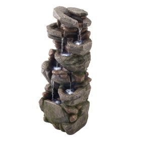 VEVOR Outdoor Water Fountain, 38.98 in Height Fountain and Waterfall, 7-Tier Floor Standing Rock-Shaped Cascading Fountains with LED Light and Pump, f