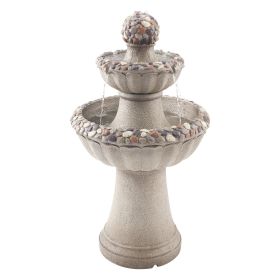 VEVOR Outdoor Water Fountain, 36.5 in Height Fountain and Waterfall, 2-Tier Floor Standing Rock Base Style Fiberglass and Resin Fountains with Pump, f