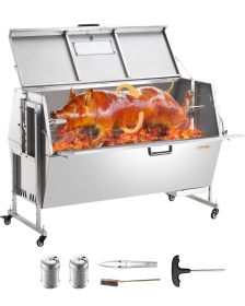 VEVOR 60W Rotisserie Grill with Hooded Cover, 56 Inch Pig Lamb Goat Rotisserie Grill Roaster, 286Lbs Capacity, Stainless Steel Charcoal Spit Roaster w