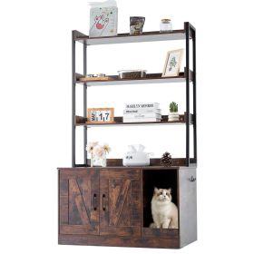 VEVOR Cat Litter Box Enclosure, Hidden Litter Box Furniture with 3 Storage Shelves, Wooden Cat Washroom Indoor, Large Cat House Cabinet Hidden Fit Mos