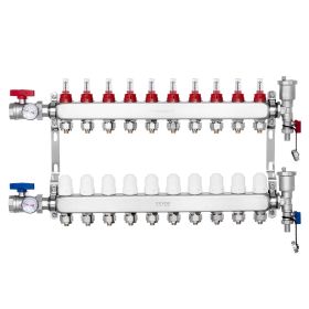 VEVOR 10-Branch Radiant Heat Manifold, 1/2" PEX Tubing Manifold, Stainless Steel PEX Manifold for Hydronic Radiant Floor Heating, Radiant Heat PEX Man