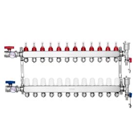 VEVOR 12-Branch Radiant Heat Manifold, 1/2" PEX Tubing Manifold, Stainless Steel PEX Manifold for Hydronic Radiant Floor Heating, Radiant Heat PEX Man