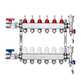 VEVOR 6-Branch Radiant Heat Manifold, 1/2" PEX Tubing Manifold, Stainless Steel PEX Manifold for Hydronic Radiant Floor Heating, Radiant Heat PEX Mani