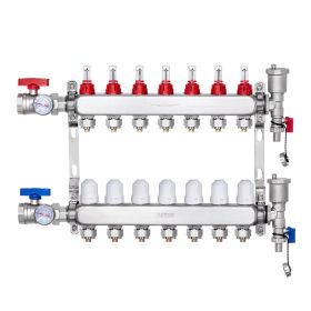 VEVOR 7-Branch Radiant Heat Manifold, 1/2" PEX Tubing Manifold, Stainless Steel PEX Manifold for Hydronic Radiant Floor Heating, Radiant Heat PEX Mani