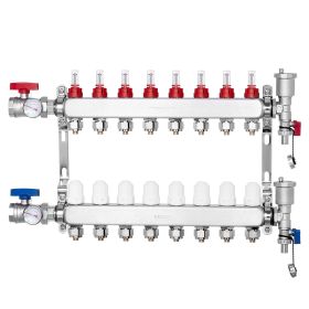 VEVOR 8-Branch Radiant Heat Manifold, 1/2" PEX Tubing Manifold, Stainless Steel PEX Manifold for Hydronic Radiant Floor Heating, Radiant Heat PEX Mani