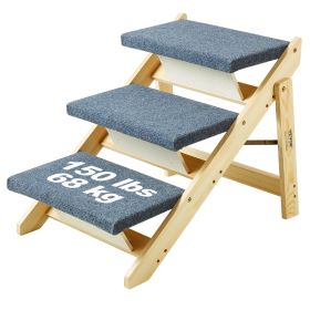 VEVOR Wooden Pet Steps, Convertible 2-in-1 Dog Staircase & Ramp for Access to Beds, Sofas, and Vehicles, Three-Step Design Supports Pets up to 150 lbs