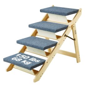 VEVOR Wooden Pet Steps and Ramp Combo, 2-in-1 Design, Foldable Access for Beds, Sofas, and Vehicles, 4-Step Structure for Pets of Small to Large Size,